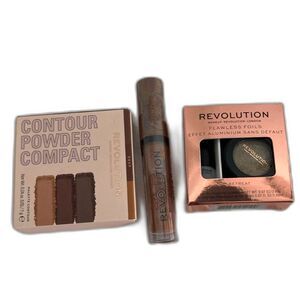 Set Of 3 - Revolution Cosmetics, Eye Shadow, Lip Gloss, & Contour Powder Compact